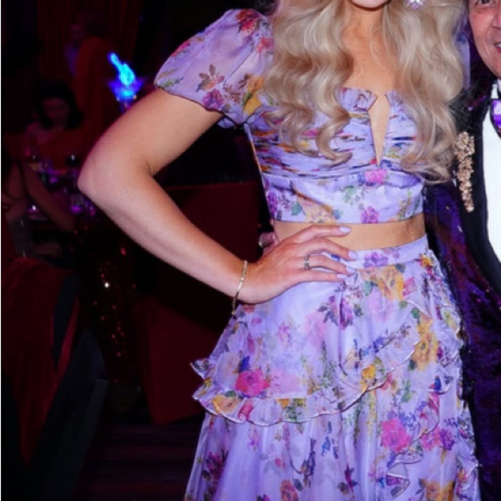 Sherri Hill Lilac Floral 2 Piece Dress Style 56024 - Picture 5 of 8